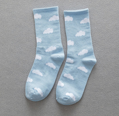 Blue Sky And White Clouds In The Tube Tide Sock Female - Amazhona 