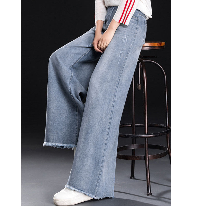 Raw Hem Wide Legs Jeans For Women Baggy Straight Trousers