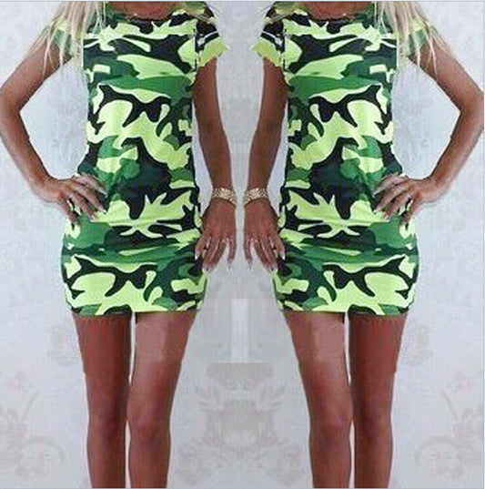 Summer Women's Casual Fashion Camouflage Slim Dress - Amazhona 