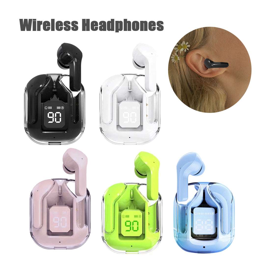 New Mini Transparent Wireless Bluetooth Headset Digital Display ENC Noise Reduction True Wireless Sports Music - Amazhona 