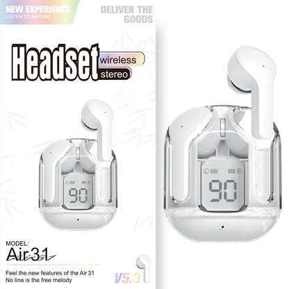 New Mini Transparent Wireless Bluetooth Headset Digital Display ENC Noise Reduction True Wireless Sports Music - Amazhona 