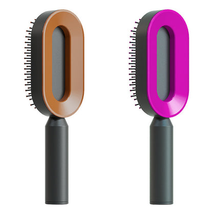 Self Cleaning Hair Brush For Women One-key Cleaning Hair Loss Airbag Massage Scalp Comb Anti-Static Hairbrush - Amazhona 