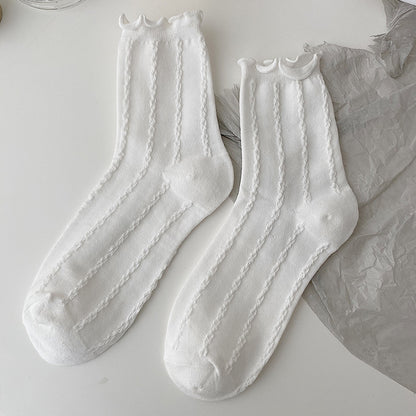 White Lolita Lace Socks Women's Mid Tube Cotton - Amazhona 