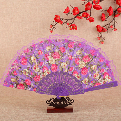 Lady Chinoiserie Lace Dance Fan Color Pole - Amazhona 