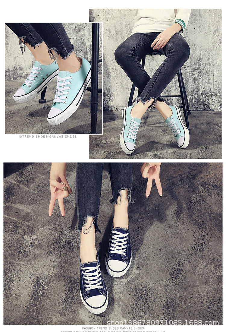 Spring New Korean Style Couple Candy Color Canvas Shoes Male Student Lace Up Casual Flat Shoes Trendy Cloth Shoes - Amazhona 