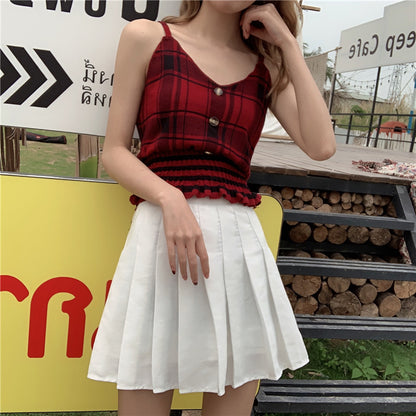 Thin Sleeveless Sleeveless Inner Top Plaid Base Shirt - Amazhona 