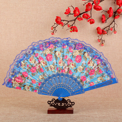 Lady Chinoiserie Lace Dance Fan Color Pole - Amazhona 