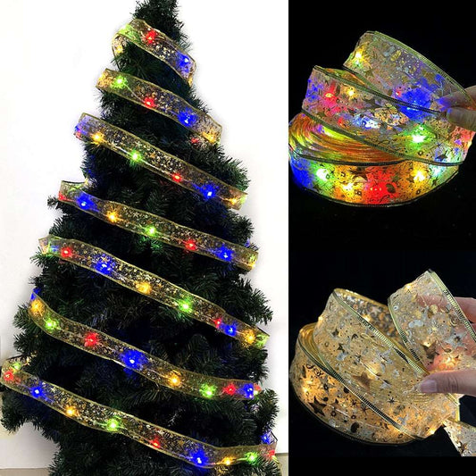 1/2/4/5/10M Christmas LED Ribbon Lights Decoration Christmas Tree Ornaments For Home 2022 Bows String Lights Navidad New Year - Amazhona 