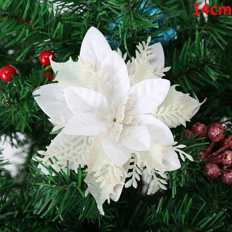 1/5/10pcs 11cm Glitter Artificial Flowers Christmas Decoration For Home Merry Christmas Tree Ornaments New Year Decor Navidad - Amazhona 