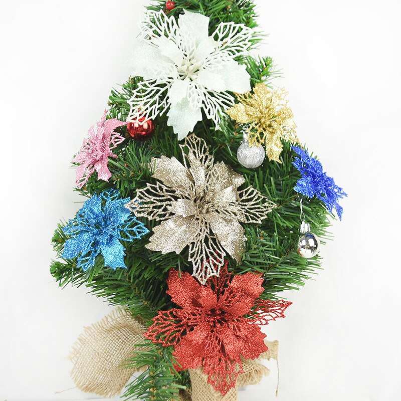 1/5/10pcs 11cm Glitter Artificial Flowers Christmas Decoration For Home Merry Christmas Tree Ornaments New Year Decor Navidad - Amazhona 