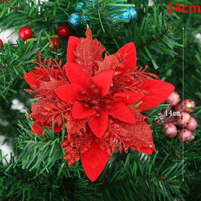 1/5/10pcs 11cm Glitter Artificial Flowers Christmas Decoration For Home Merry Christmas Tree Ornaments New Year Decor Navidad - Amazhona 