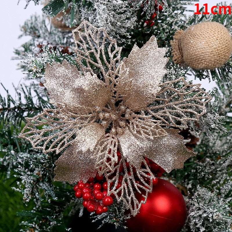 1/5/10pcs 11cm Glitter Artificial Flowers Christmas Decoration For Home Merry Christmas Tree Ornaments New Year Decor Navidad - Amazhona 