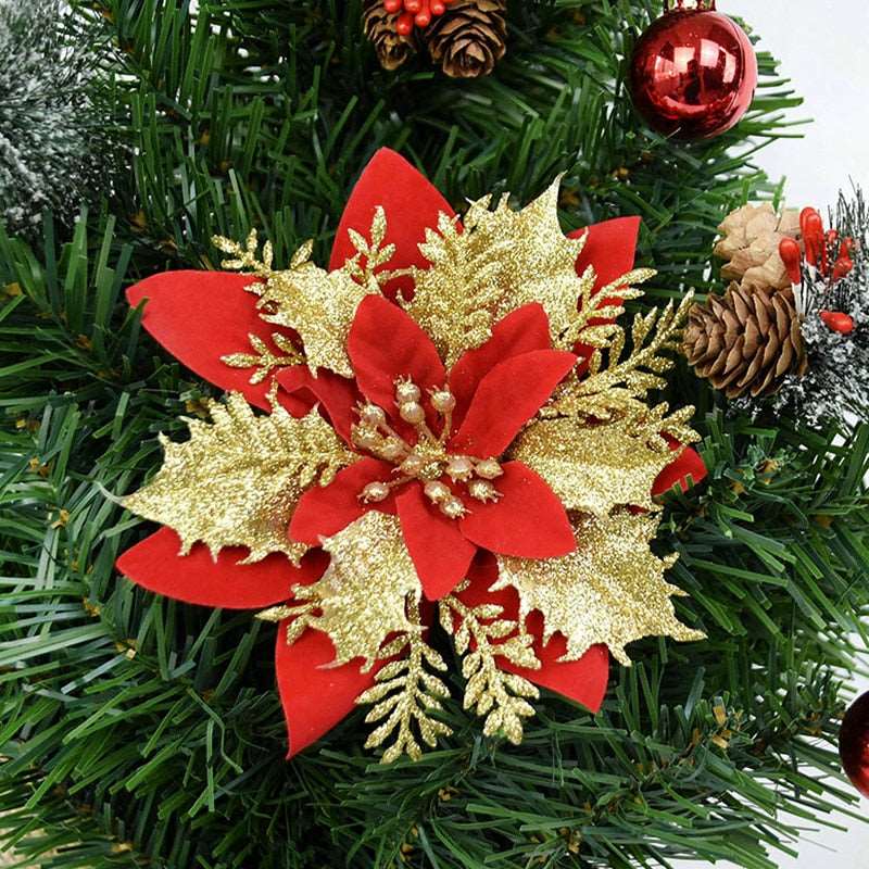 1/5/10pcs 11cm Glitter Artificial Flowers Christmas Decoration For Home Merry Christmas Tree Ornaments New Year Decor Navidad - Amazhona 