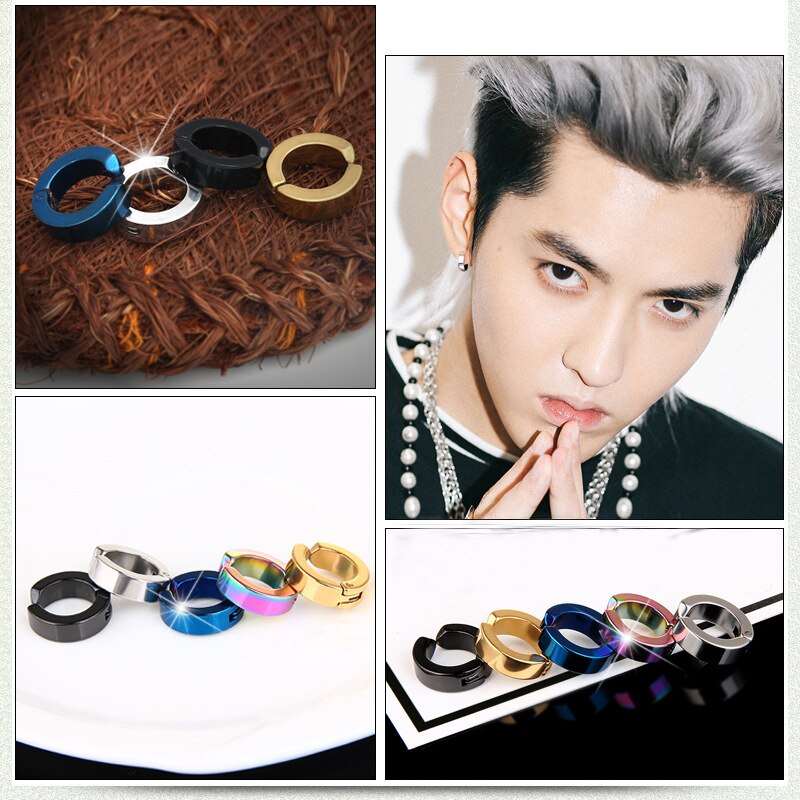 1 Pc Ear Clip Non Piercing Earrings Fake Earrings for Men Circle Round Earring Fashion Punk Rock Style Jewelry Gift - Amazhona 