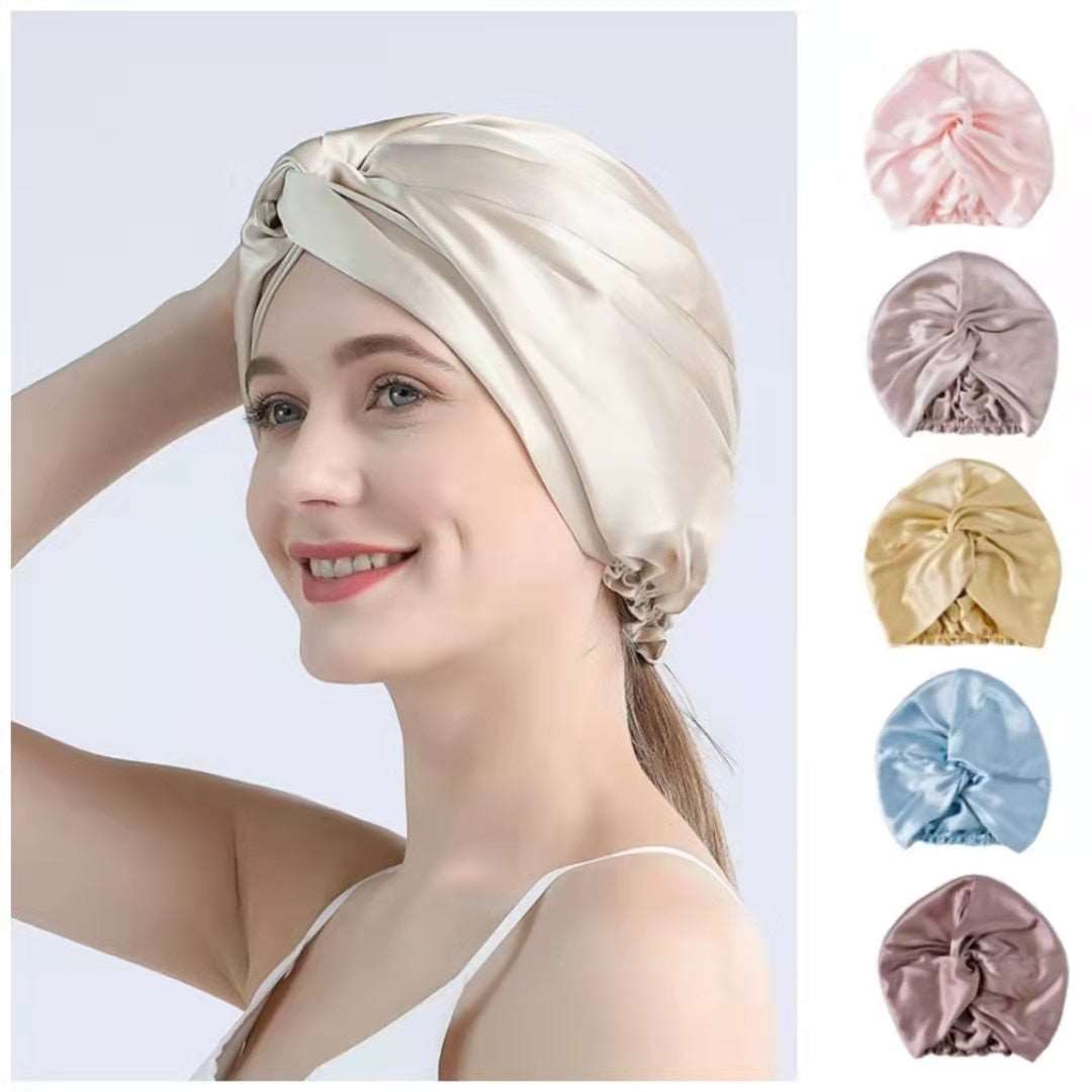 100 Mulberry Silk Turban Bonnets For Women Twisted Sleeping Night Cap 19 Momme Pure Silk Hair Wrap Cap For Curly Ladies Headwrap - Amazhona 