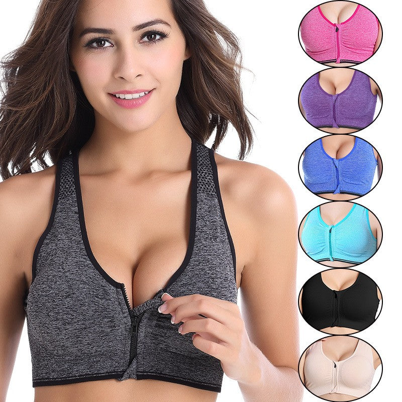 Sexy Women Front Zipper Sports Bra Fitness Wear - Amazhona 