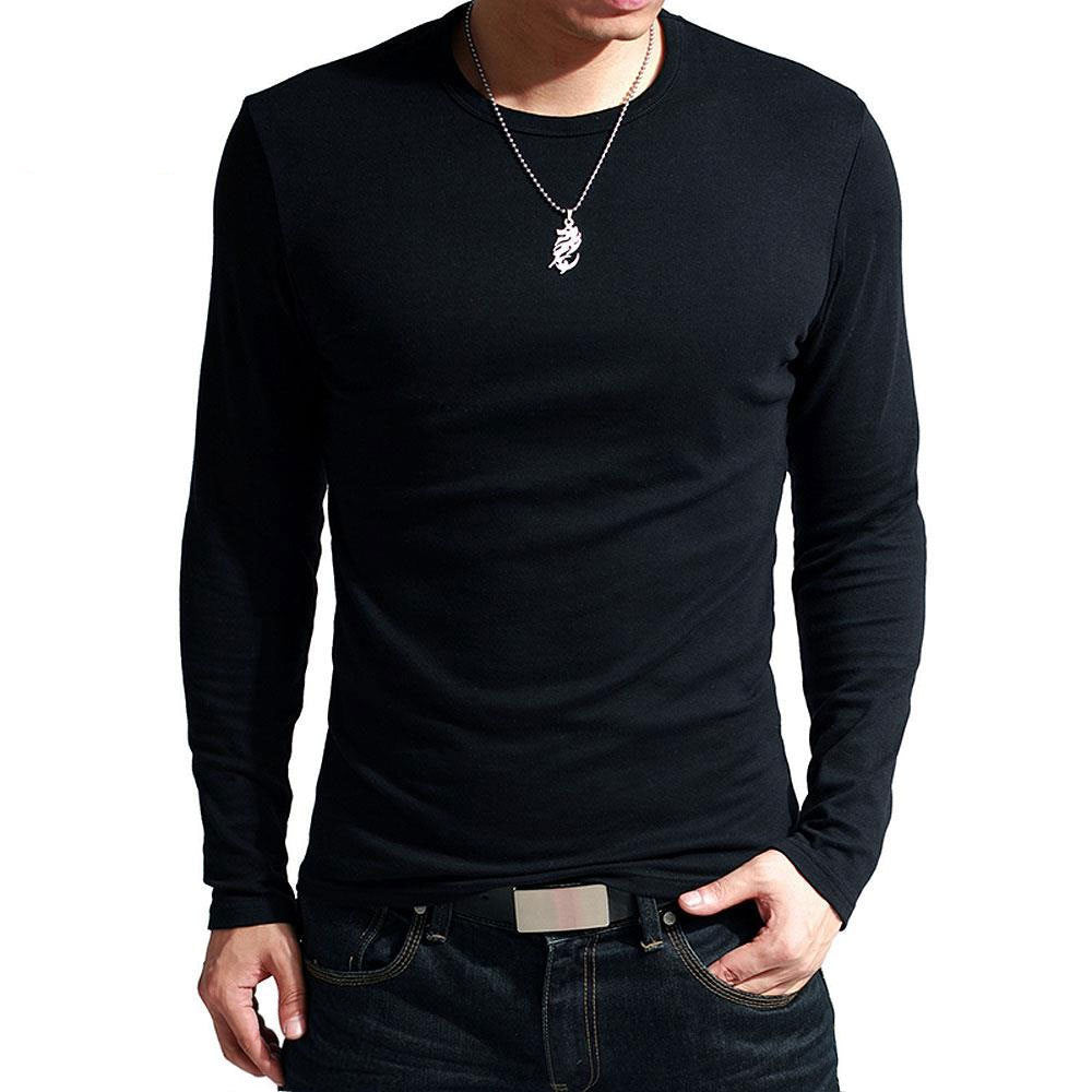 Men's Solid Color Slim T-Shirt Spring Autumn - Amazhona 