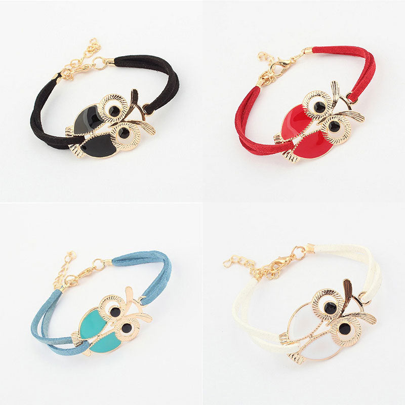 Leather rope color owl bracelet - Amazhona 