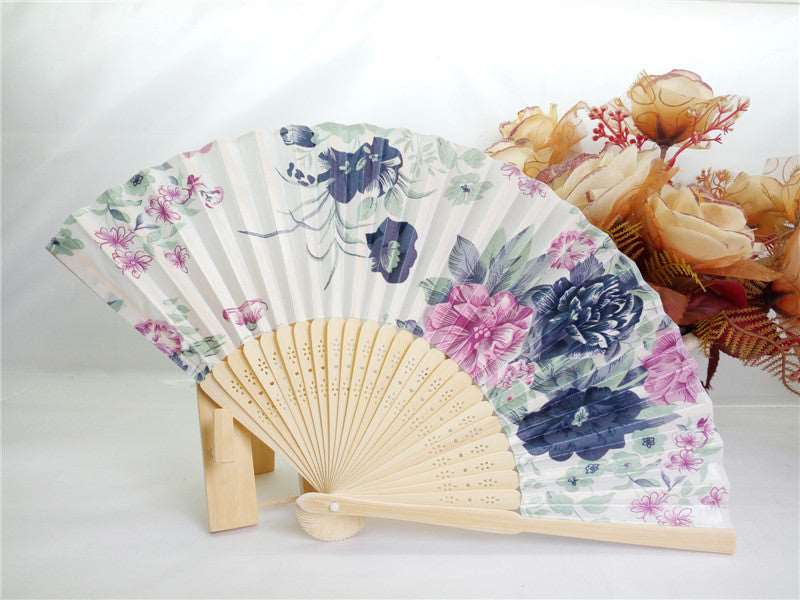 21CM Japanese style bamboo flower silk fan - Amazhona 