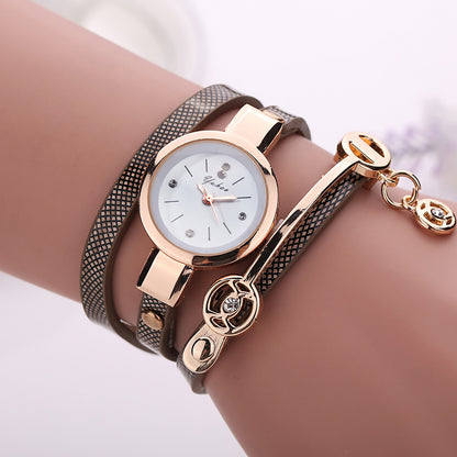 Long-chain thin strap watch quartz watch Three-ring winding bracelet watch - Amazhona 