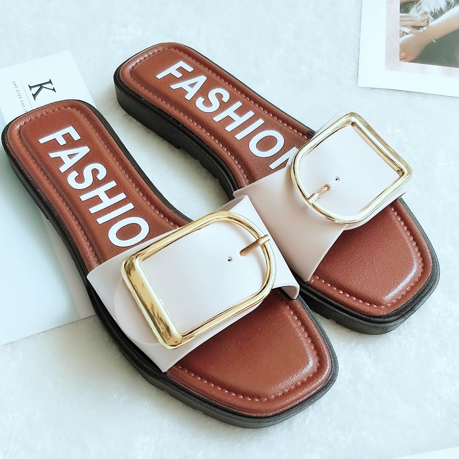 Fashion square buckle sandals and slippers - Amazhona 