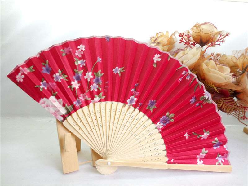 21CM Japanese style bamboo flower silk fan - Amazhona 