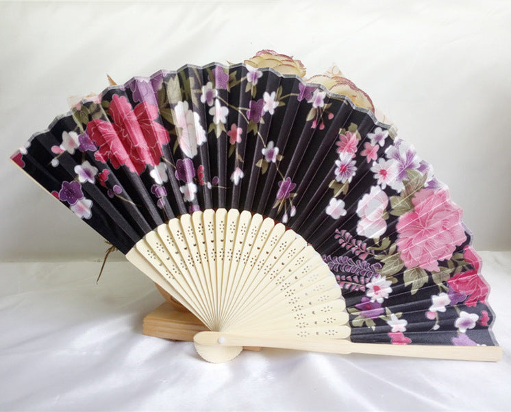 21CM Japanese style bamboo flower silk fan - Amazhona 