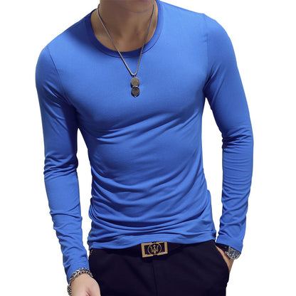 Slim-Fit Solid Color Round Neck Pullover Men's - Amazhona 