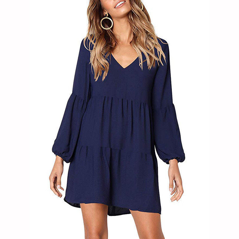 V-neck long sleeve women dress - Amazhona 