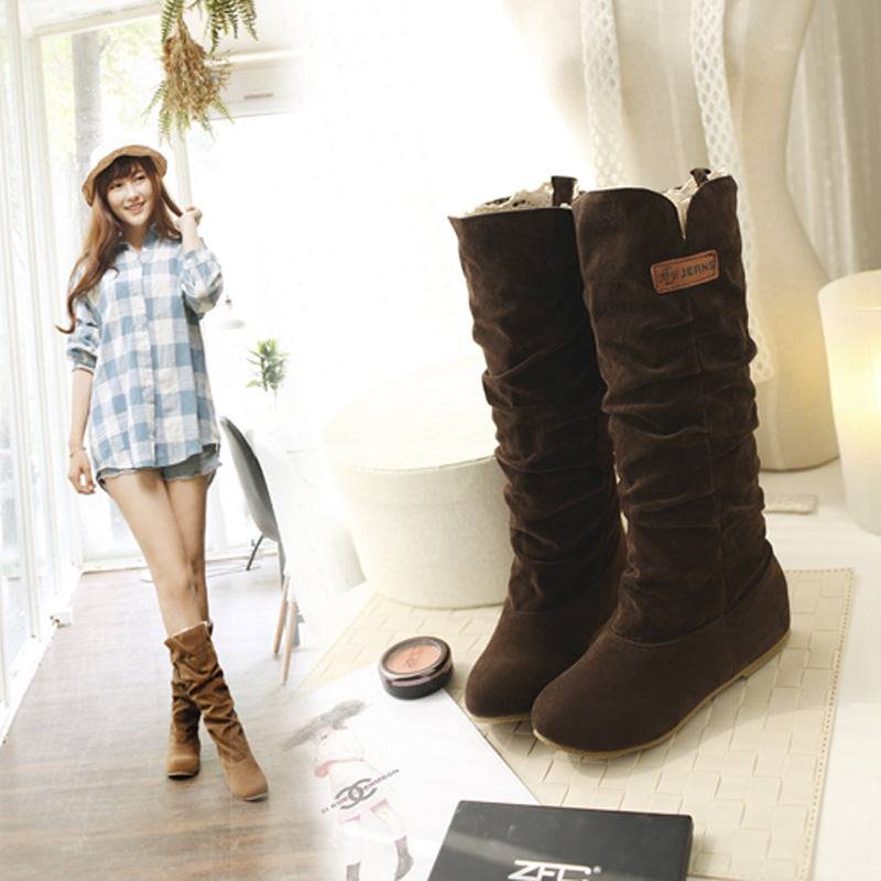 2021 Otoño Invierno suede botas planas con botas Scrub aumentar dentro zapatos de fondo plano mate tubo de cuero Martin de las mujeres botas - Amazhona 