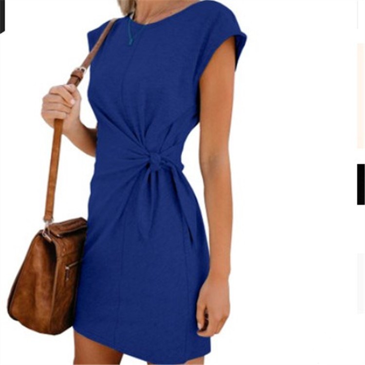 Round neck loose short sleeve dress - Amazhona 