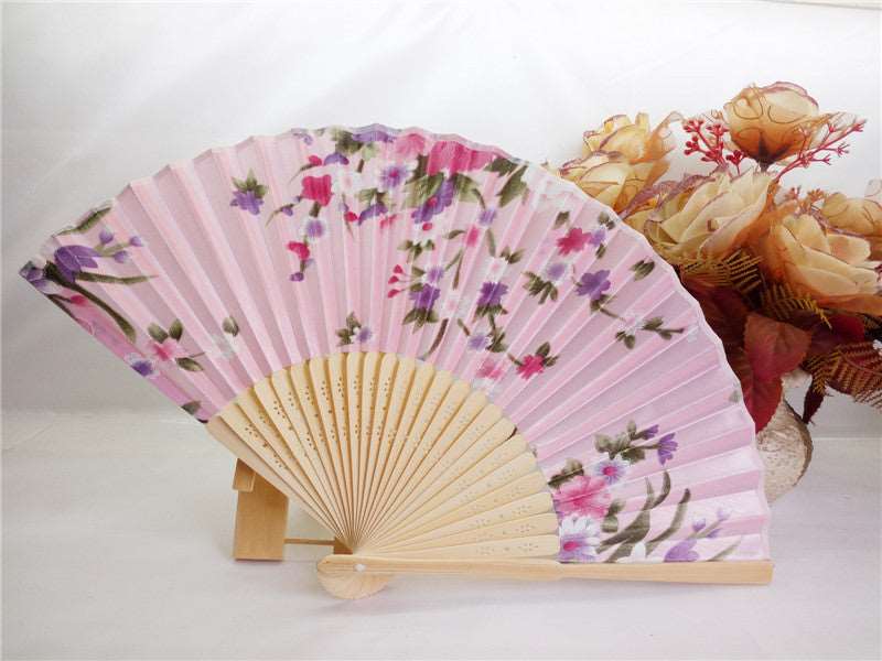 21CM Japanese style bamboo flower silk fan - Amazhona 