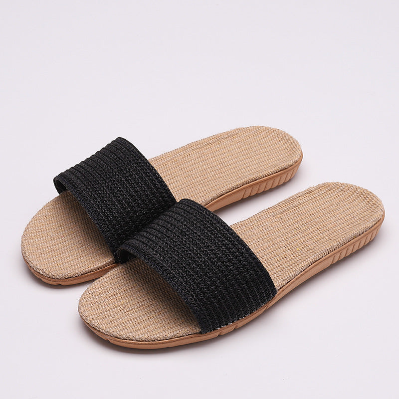 Solid color linen slippers non-slip sandals and slippers - Amazhona 