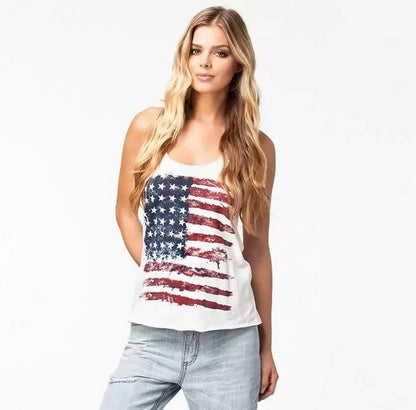 American flag print vest vintage distressed T-shirt top - Amazhona 