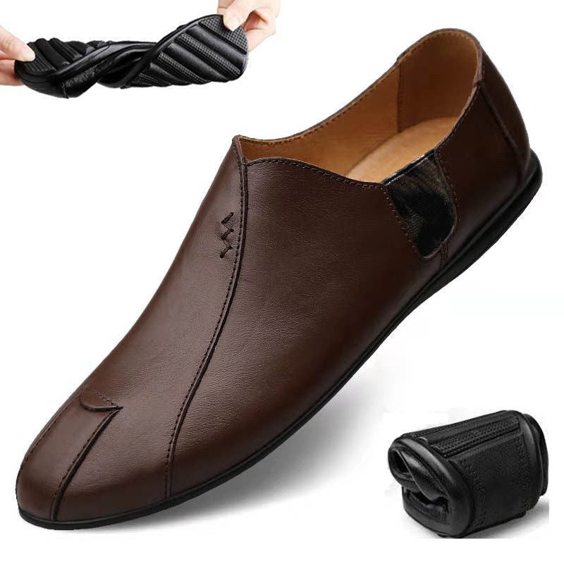 Business Leather Shoes Middle-aged Dad Shoes Breathable Peas Shoes - Amazhona 