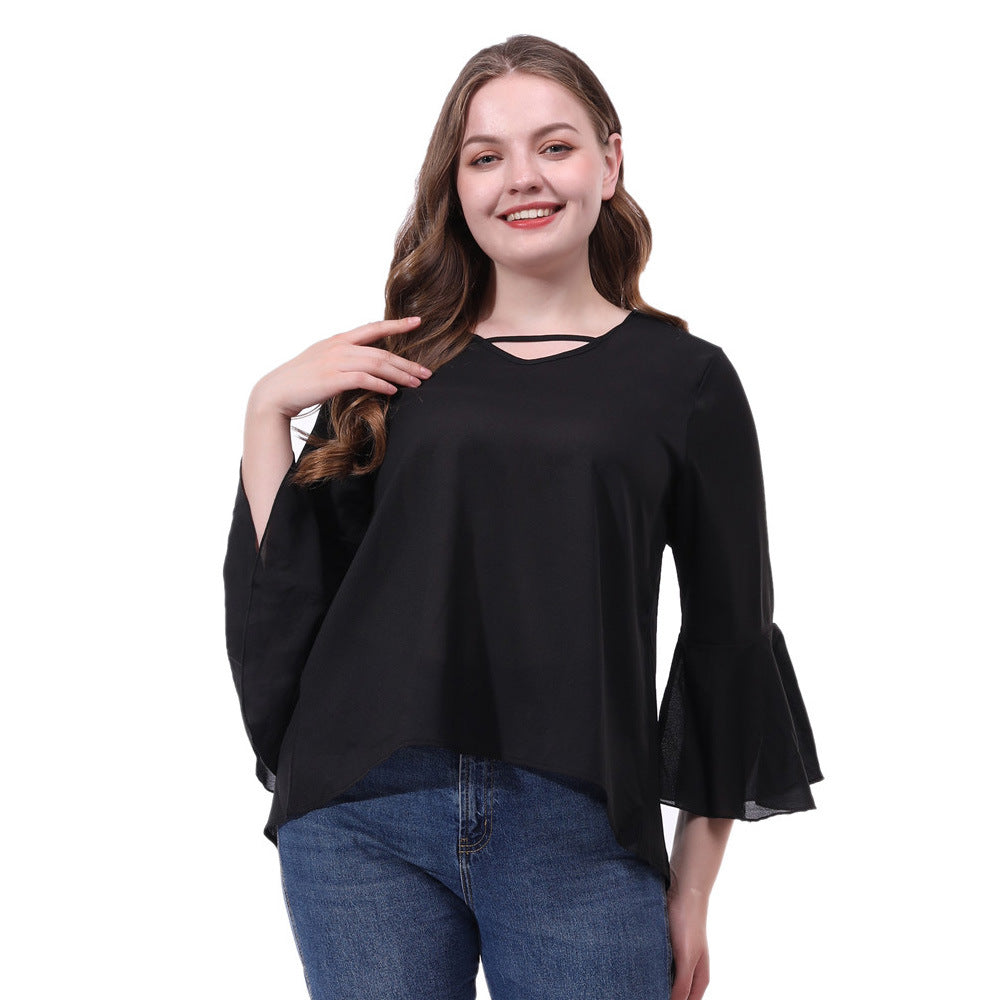 Plus size women's long-sleeved chiffon T-shirt top - Amazhona 