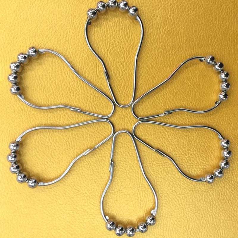 12Pcs/Pack Stainless Steel Curtain Hooks Bath Rollerball Shower Curtains Hooks Glide Rings Convenient Home Bathroom Accessories - Amazhona 