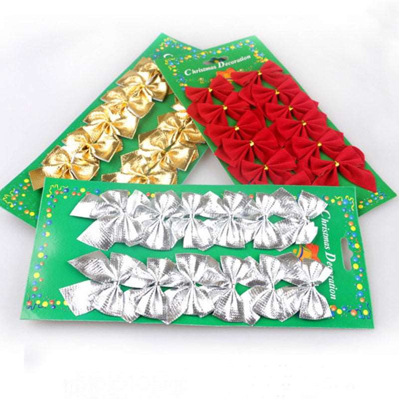 12pcs Christmas Bows Christmas Hanging Decorations Gold Red Bowknot Christmas Tree Ornaments New Year 2020 Navidad Kerst Decor - Amazhona 