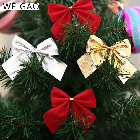 12pcs Christmas Bows Christmas Hanging Decorations Gold Red Bowknot Christmas Tree Ornaments New Year 2020 Navidad Kerst Decor - Amazhona 