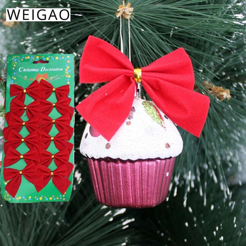 12pcs Christmas Bows Christmas Hanging Decorations Gold Red Bowknot Christmas Tree Ornaments New Year 2020 Navidad Kerst Decor - Amazhona 