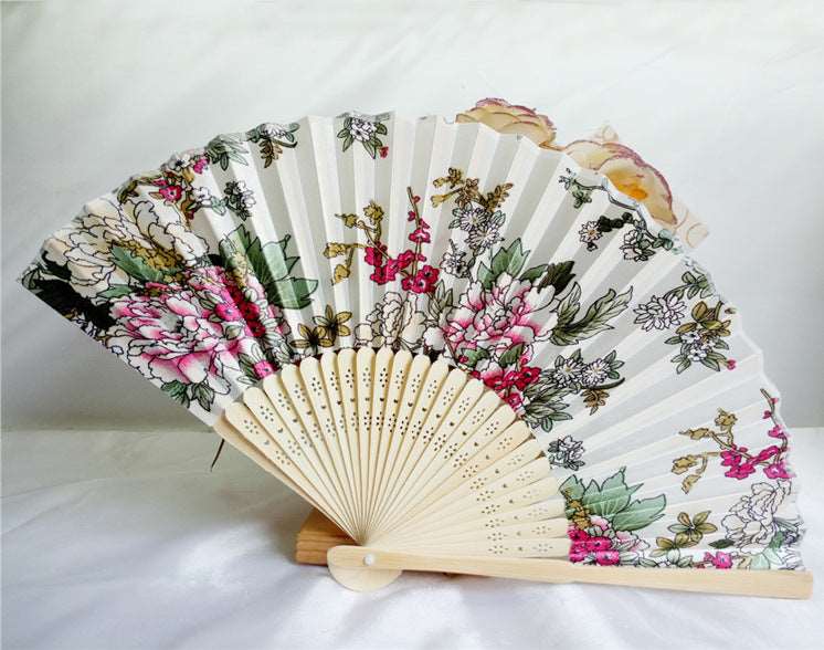 21CM Japanese style bamboo flower silk fan - Amazhona 