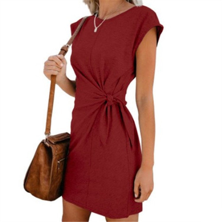 Round neck loose short sleeve dress - Amazhona 