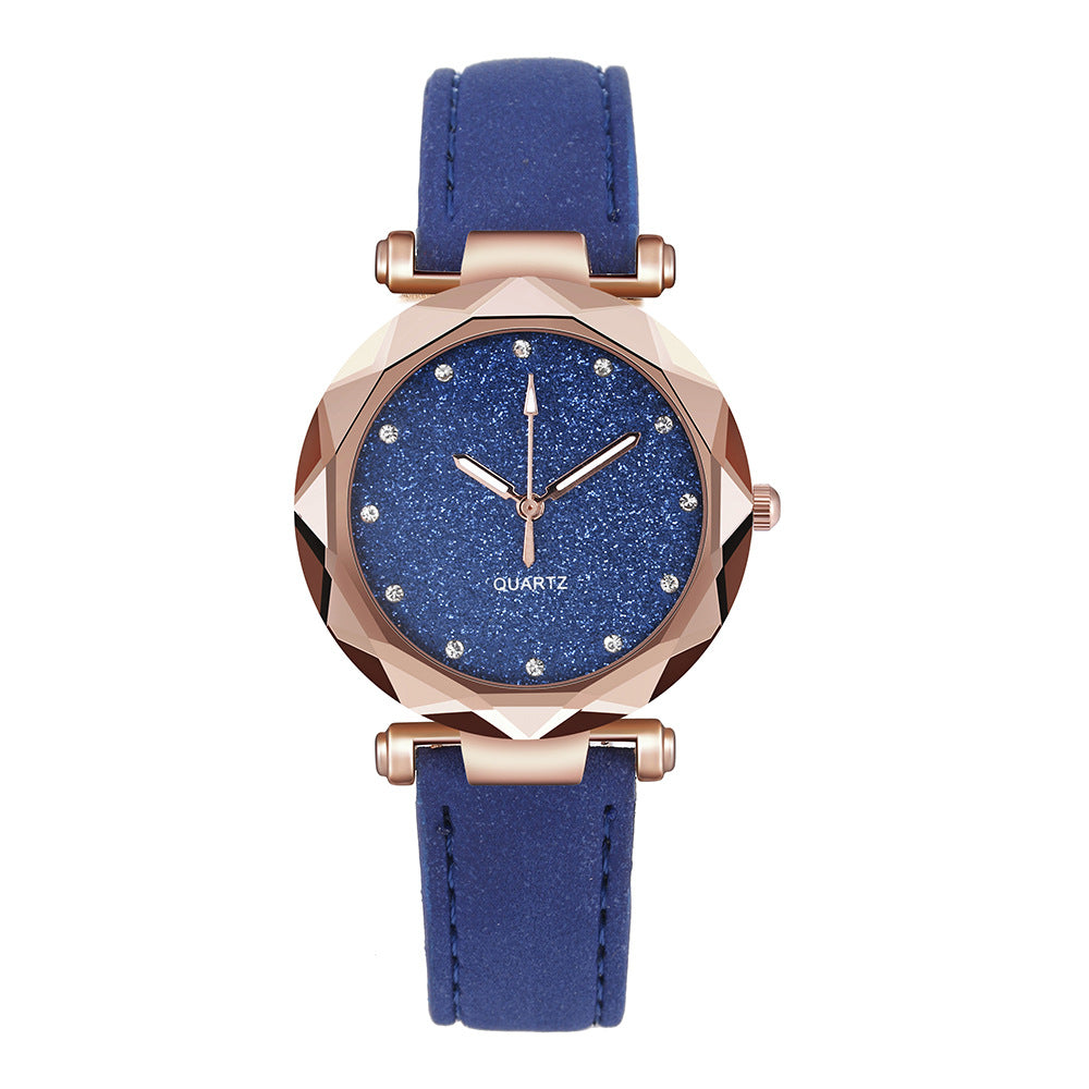 Casual Women Romantic Starry Sky Wrist Watch Leather Rhinestone Designer Ladies Clock - Amazhona 