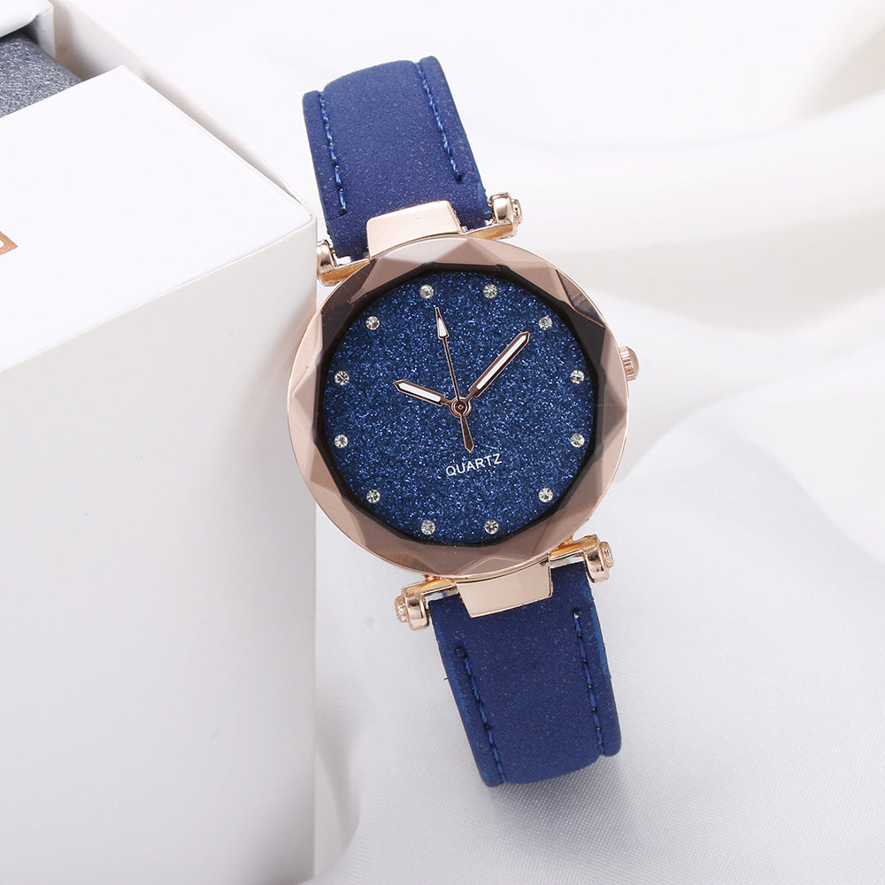 Casual Women Romantic Starry Sky Wrist Watch Leather Rhinestone Designer Ladies Clock - Amazhona 