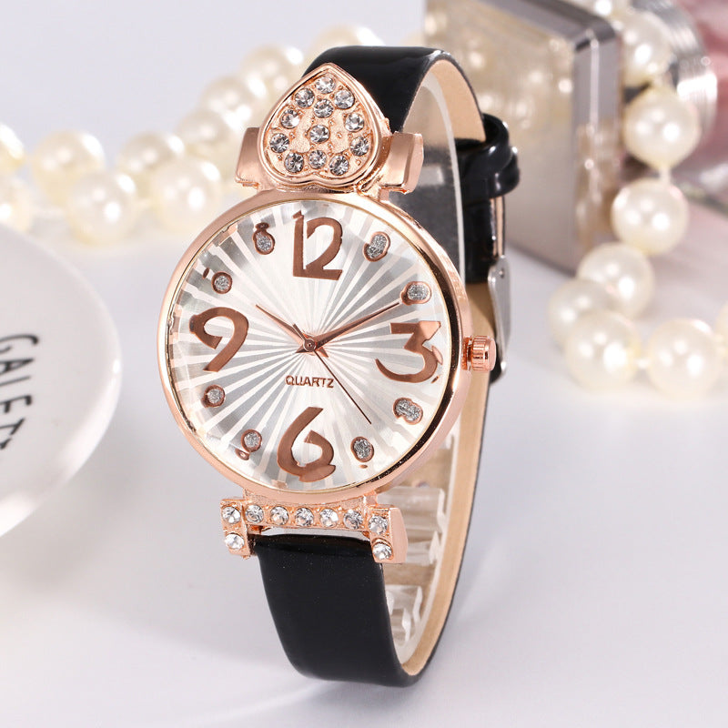 Peach heart rhinestone big number belt female watch - Amazhona 