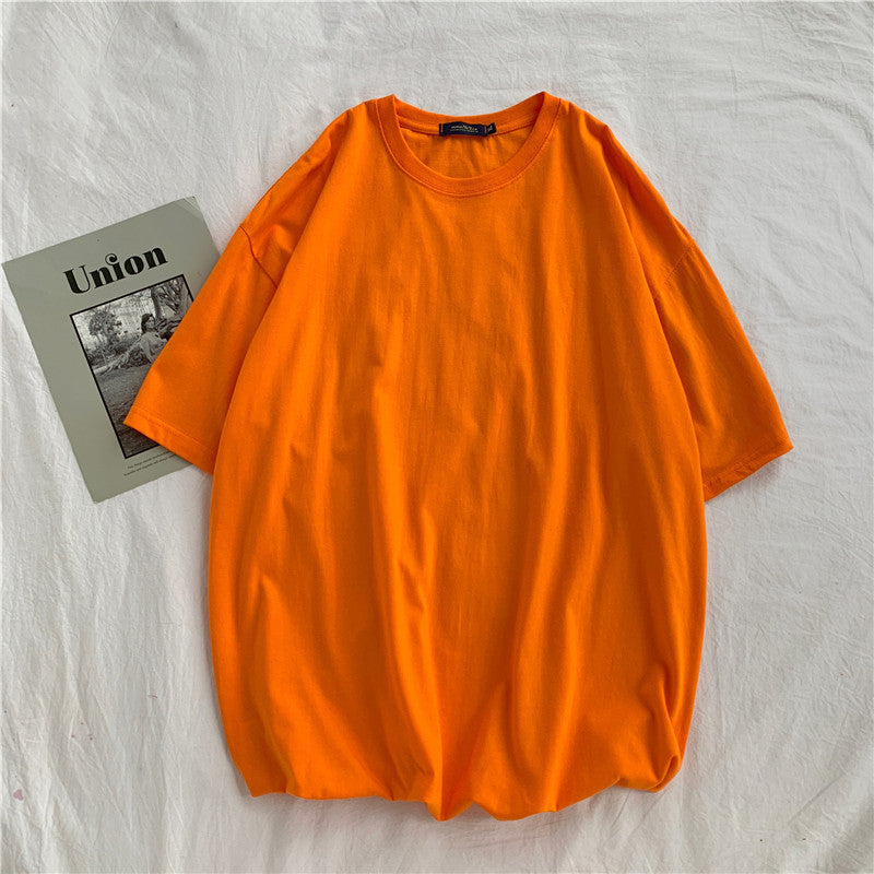 Loose solid color short sleeve T-shirt - Amazhona 