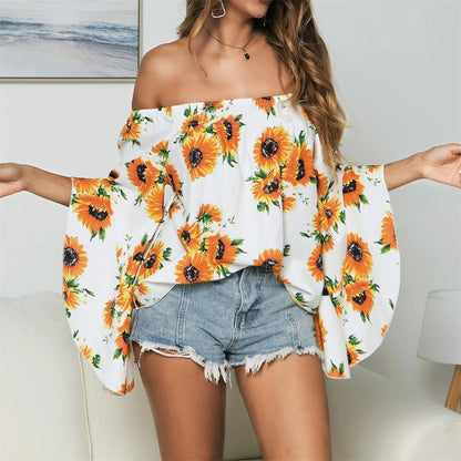 Off shoulder trumpet Sleeve Chiffon shirt - Amazhona 