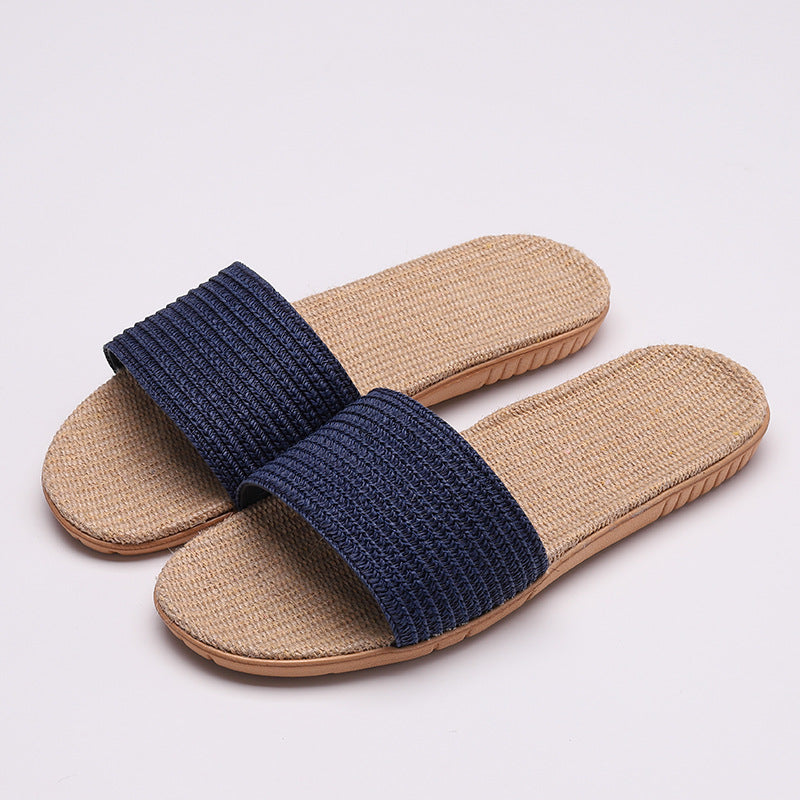 Solid color linen slippers non-slip sandals and slippers - Amazhona 