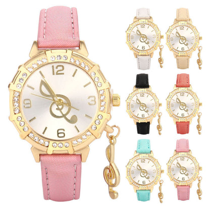 Straps Round Diamond-Inlaid Notes Ladies Watch - Amazhona 