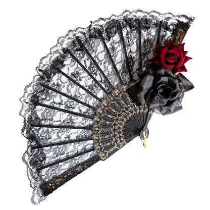 Fashion Vintage Lace Rose Folding Fan - Amazhona 